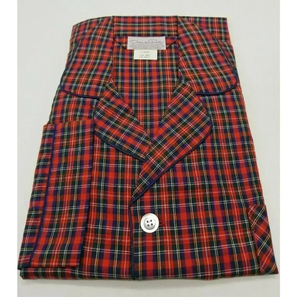 Oscar De La Renta Red Plaid 2 Piece Button Mens Pa
